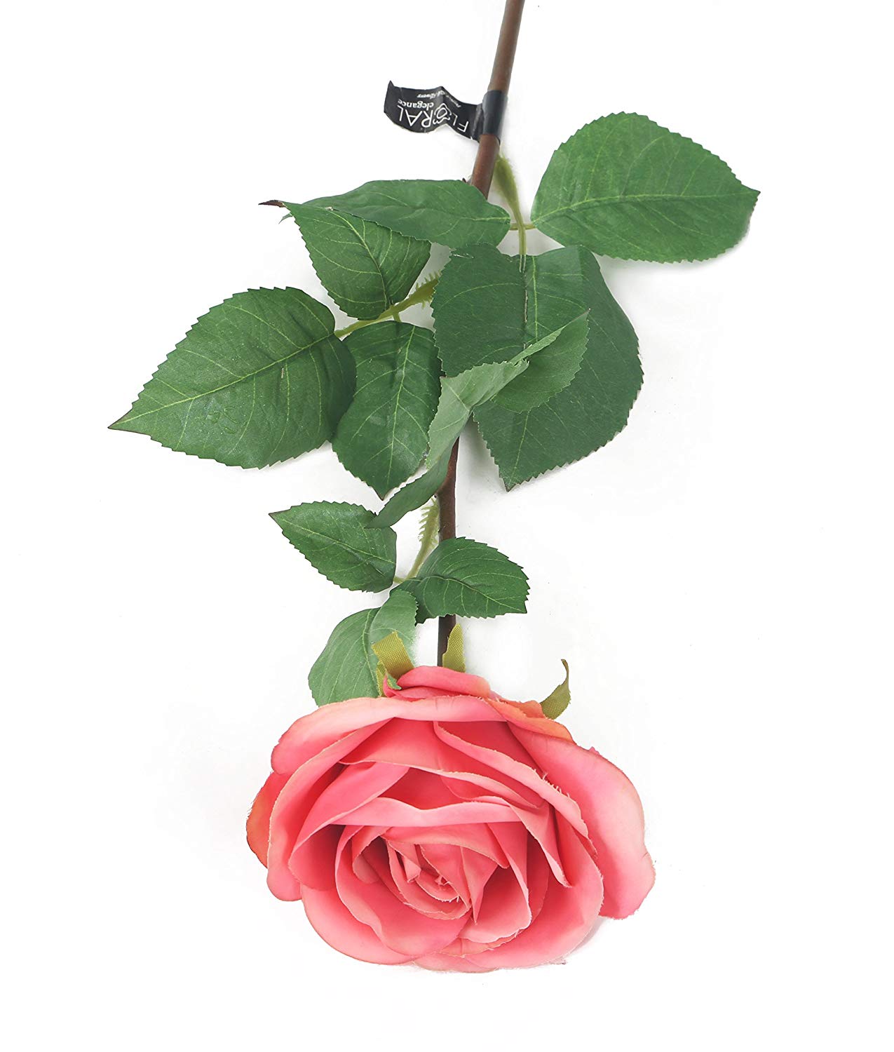 Floral Elegance Artificial 72cm Single Stem Fully Open Coral Pink Rose Flowers x 12 - Image 3