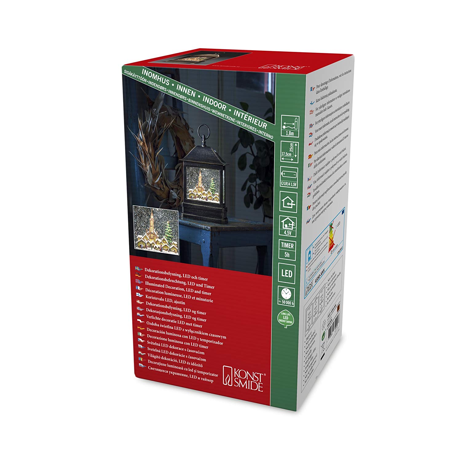 Konstsmide LED Snow Globe Lantern "Christmas Market Scene"/Christmas Lantern Warm White Diode/Transformer or Battery 3xC 1.5V (excl.)/5 Hour