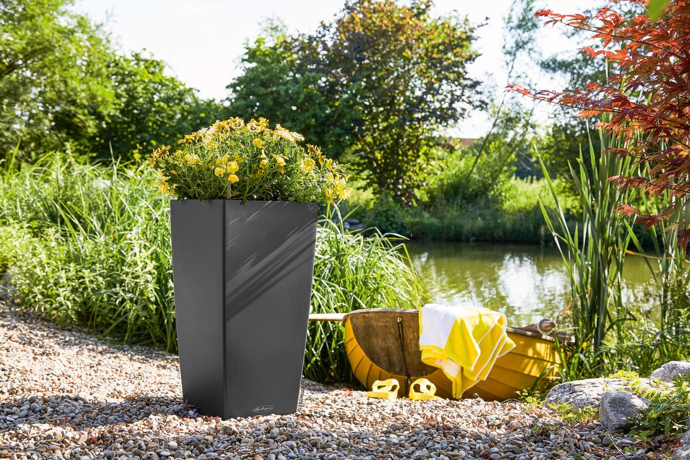 Lechuza CUBICO Color 40 Self Watering Planter Large Garden Plastic Indoor and Outdoor Flower Plant Pot with Drainage Hole H75 L40 W40 cm Slate - Image 3