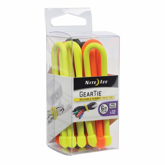 Nite Ize Original Gear Tie, Reusable Rubber Twist Tie, 6-Inch, Assorted Colors, 12 Count Pro Pack, Made in the USA