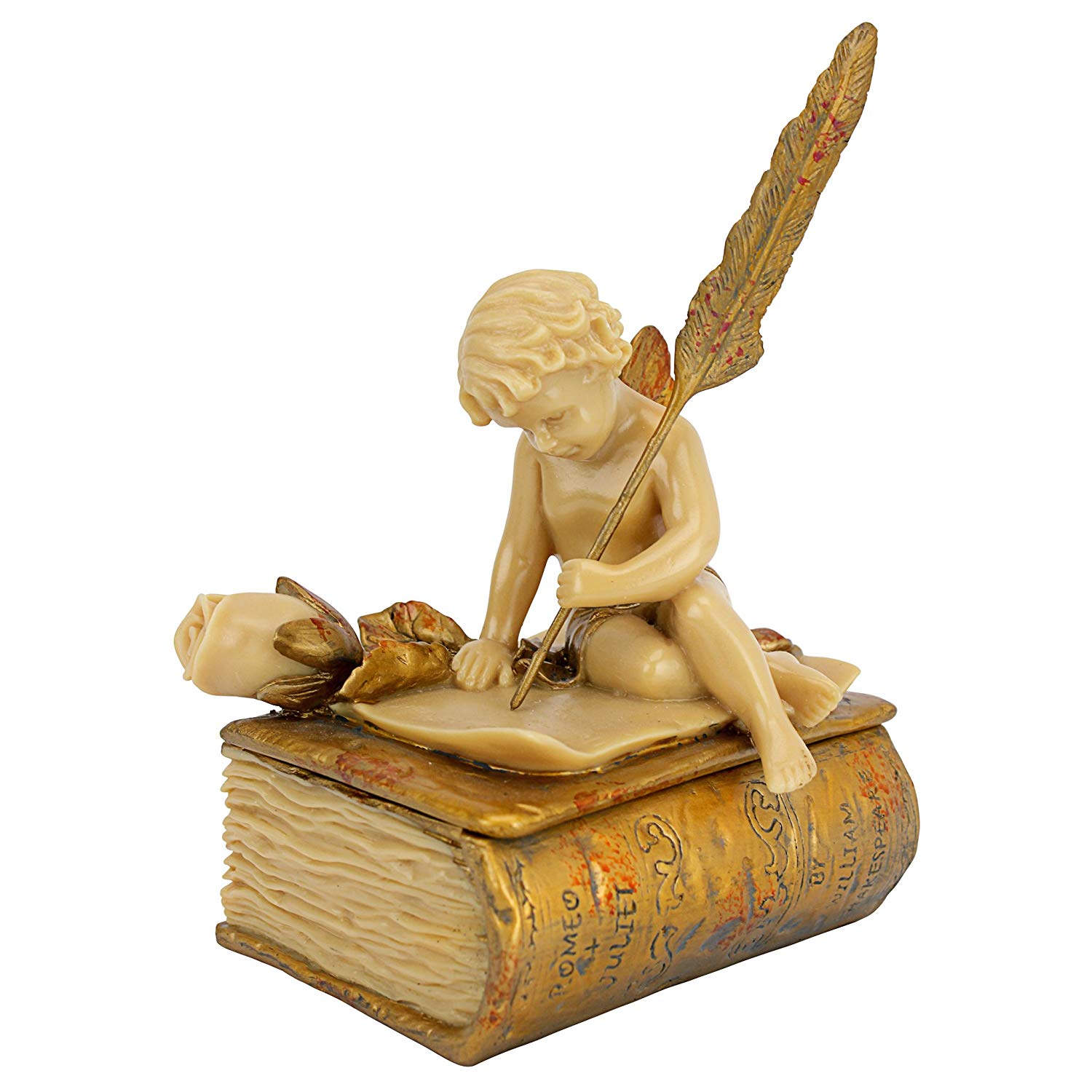 Ivory and Gold Finish Polyresin 15 cm Design Toscano The Love Letter Cherub Trinket Jewellery Box Statue
