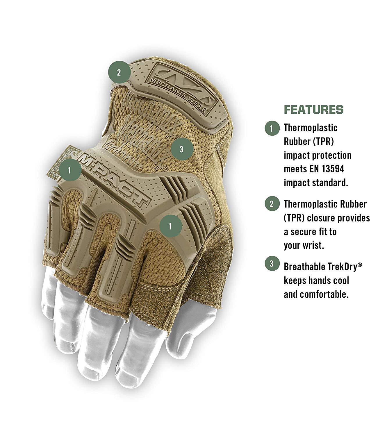 Mechanix Wear - M-Pact Fingerless Coyote Gloves (Large, Brown) - Image 2