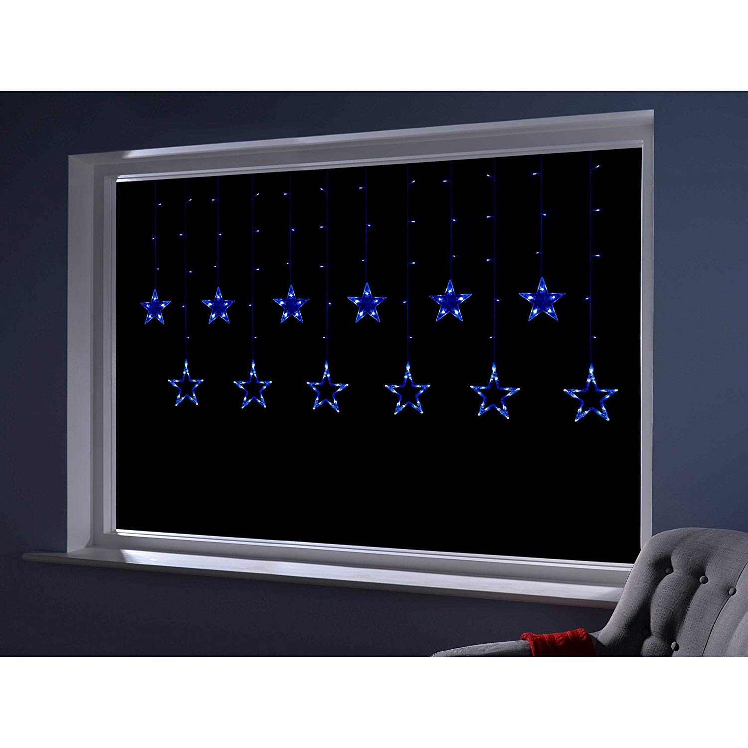 WeRChristmas Star Flashing Chasing Window Curtain Net Lights with 168 LED, 2 m - Blue/White, 2m x 1m - Image 3