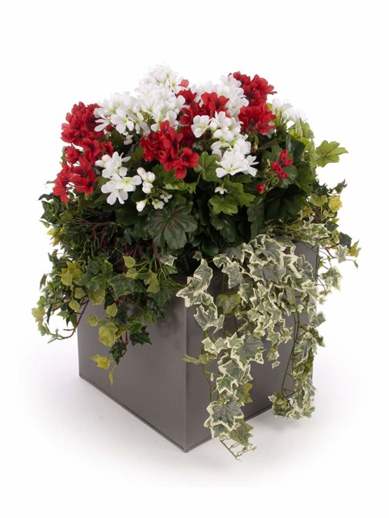 Closer2Nature Artificial Red and White Geranium Plant Display in a 20cm