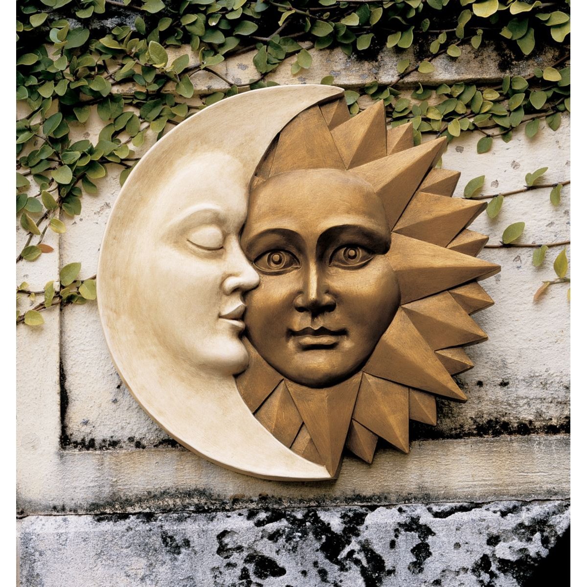 Design Toscano Celestial Harmony Sun and Moon Outdoor Wall Sculpture, Polyresin, Faux Ivory and Gold, 39.5 cm, 15.50" x 2.00" - Image 2