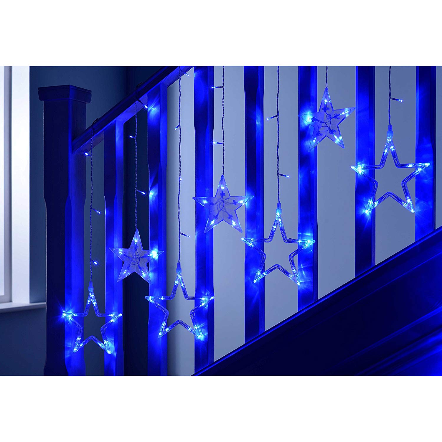 WeRChristmas Star Flashing Chasing Window Curtain Net Lights with 168 LED, 2 m - Blue/White, 2m x 1m - Image 4