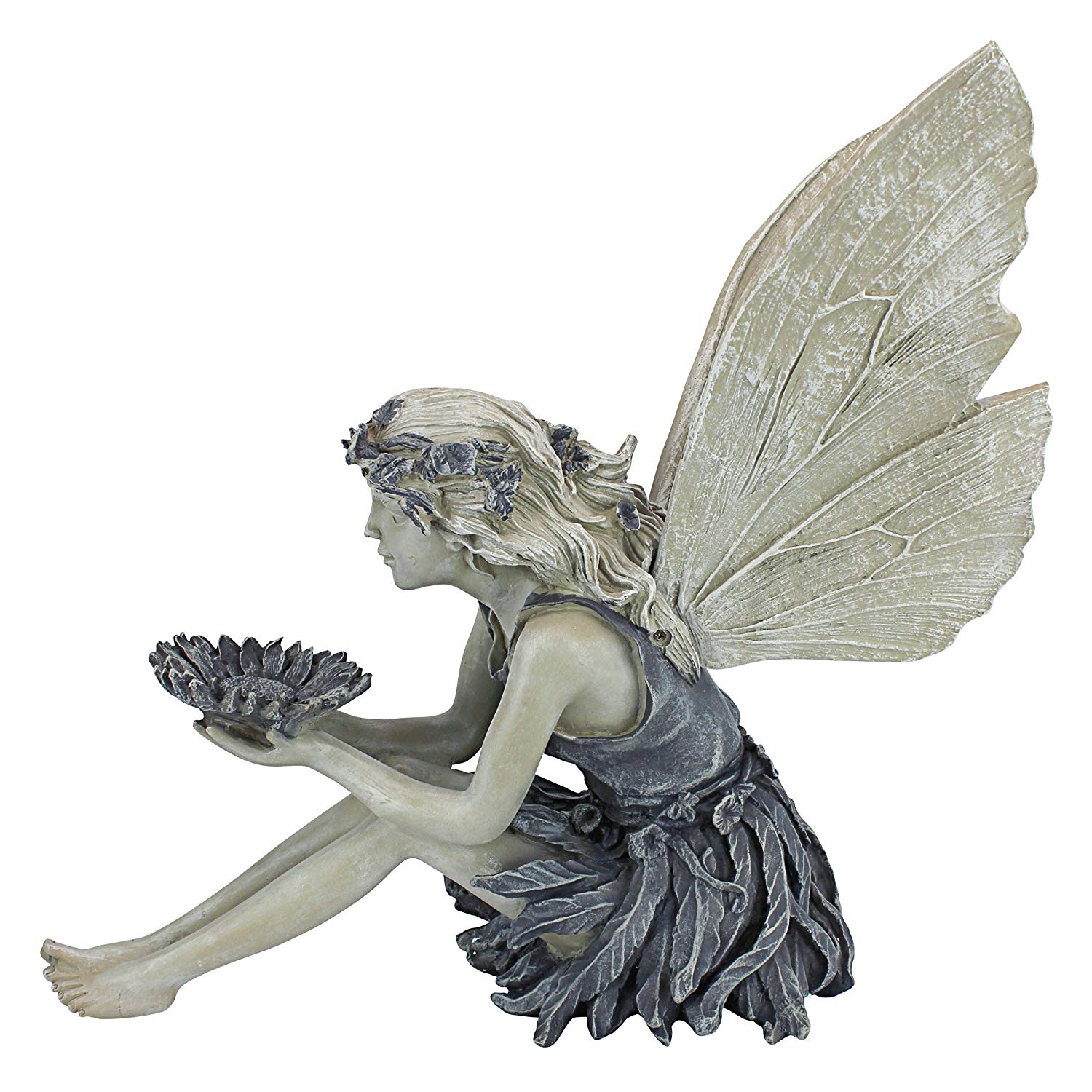 Design Toscano The Sunflower Fairy Garden Statue Bird Feeder, 51 cm, Polyresin, Two Tone Stone - Image 4