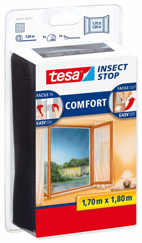 tesa TE55915-00021-00 Malla Comfort para ventanas 1,7mx1,8m Negra, Standard