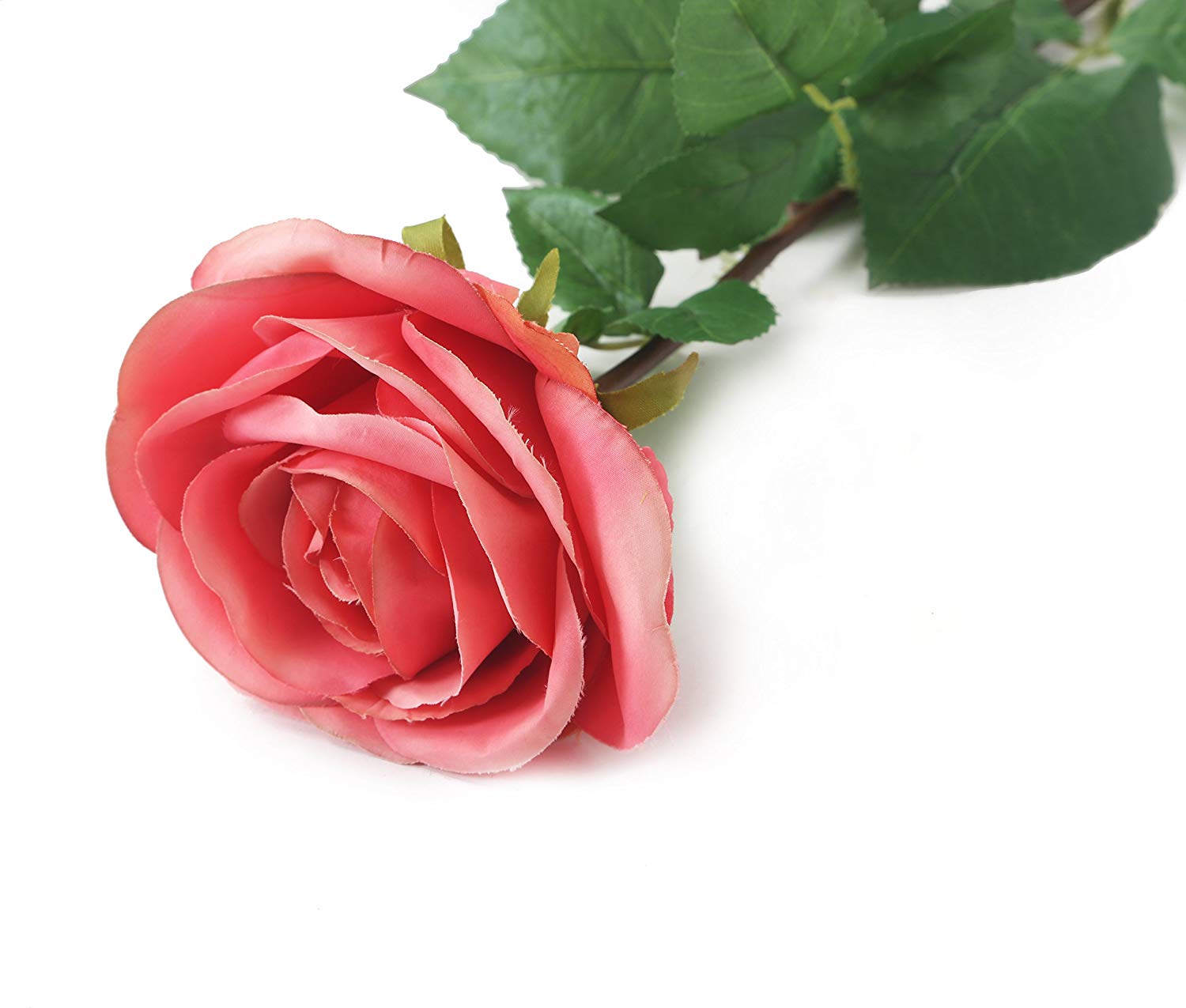 Floral Elegance Artificial 72cm Single Stem Fully Open Coral Pink Rose Flowers x 12 - Image 4