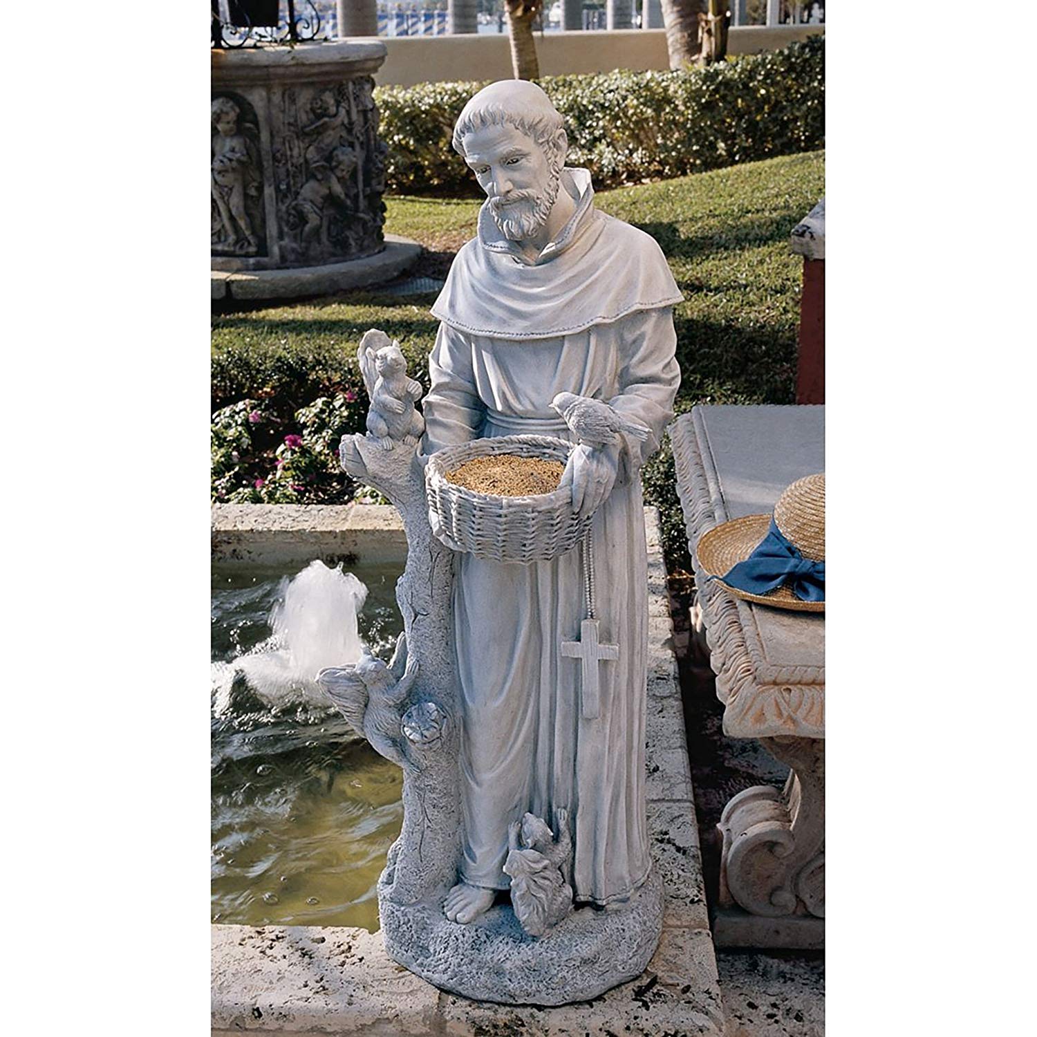 Design Toscano KY1299 Nature's Nurturer Saint Francis Garden Statue Birdfeeder, Large 94 cm, Polyresin, Antique Stone, Off White - Image 2