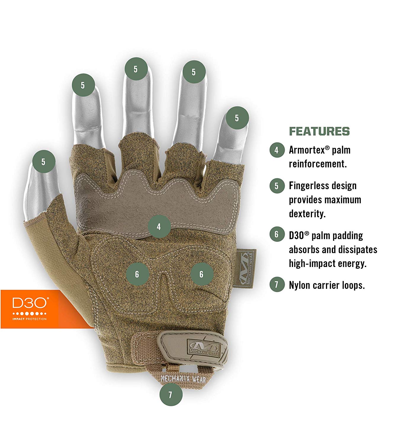 Mechanix Wear - M-Pact Fingerless Coyote Gloves (Large, Brown) - Image 3