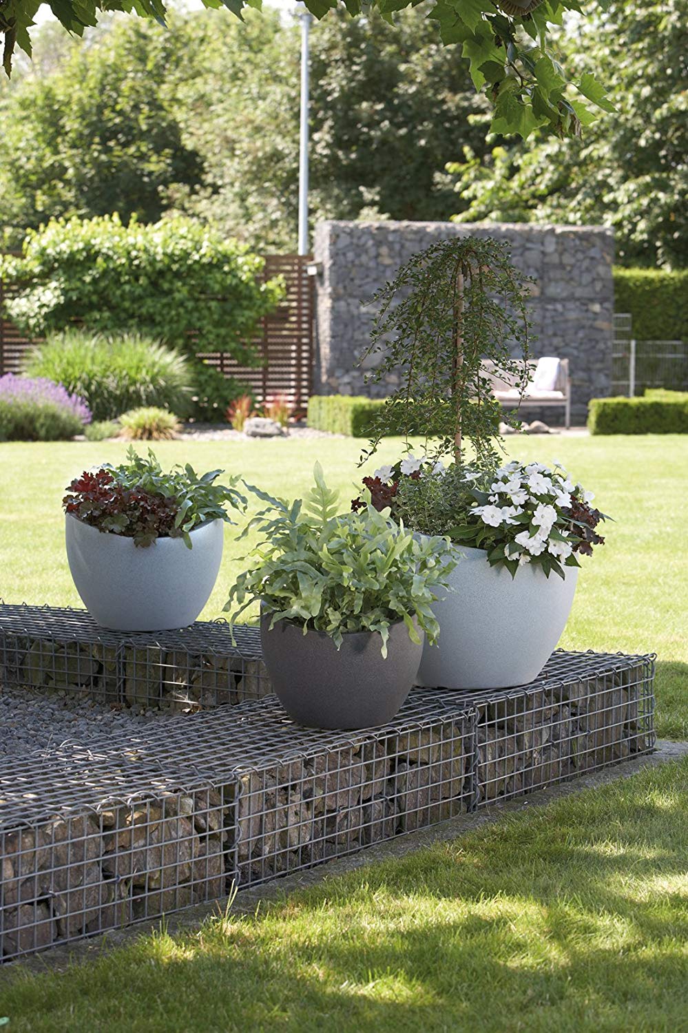Scheurich Wave Globe, Planter made of Plastic, Black-Granite, 50 cm diameter, 37 cm height, 37 l Vol. - Image 2
