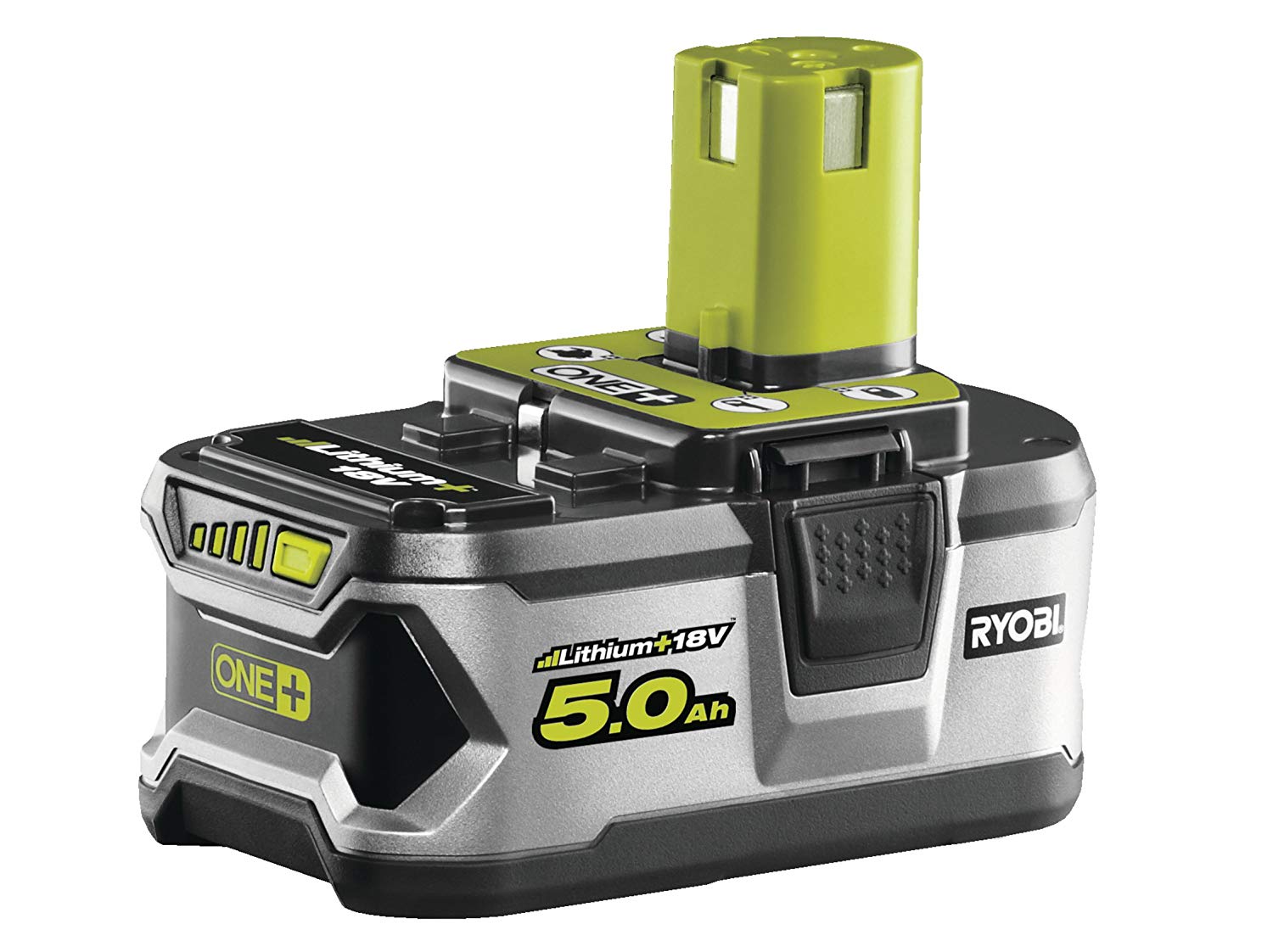 Ryobi RB18L50 ONE+ Lithium+ 5.0Ah Battery, 18 V, Clear , Gree, Grey , Black, 1x 5.0Ah