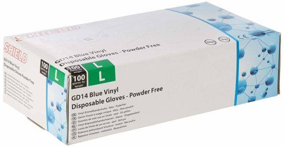 SHIELD HEA00570 Powder-Free Gloves, Vinyl, Large, Blue (Pack of 100) - Image 2