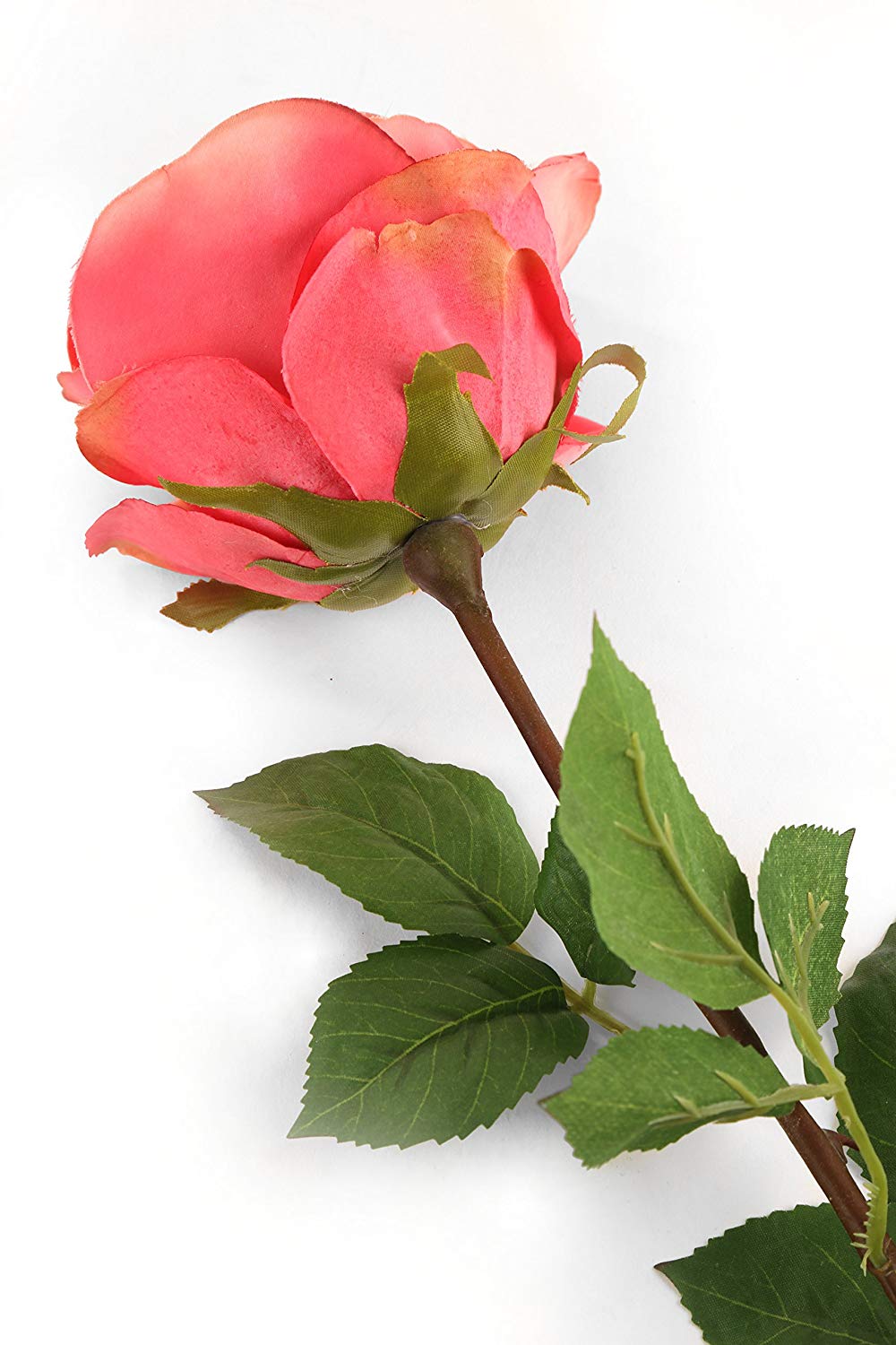 Floral Elegance Artificial 72cm Single Stem Fully Open Coral Pink Rose Flowers x 12 - Image 2