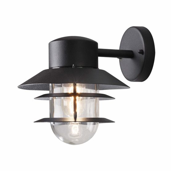 Konstsmide 7310-750 Modena Down Outdoor Wall Light / 1 x 60 W E27 Max Wall Lamp / Clear Glass Globe / Aluminium / IP44 / Matt Black
