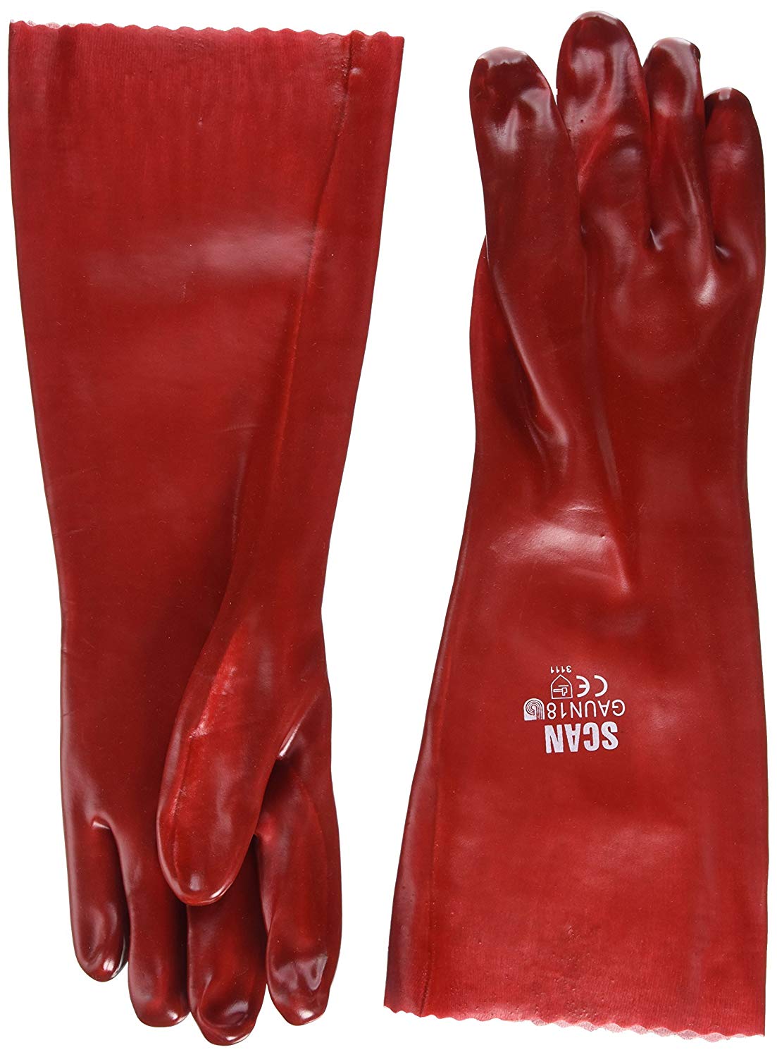 Scan GLOGAUN18 PVC Gauntlet with Cotton Knitted Liner - Red