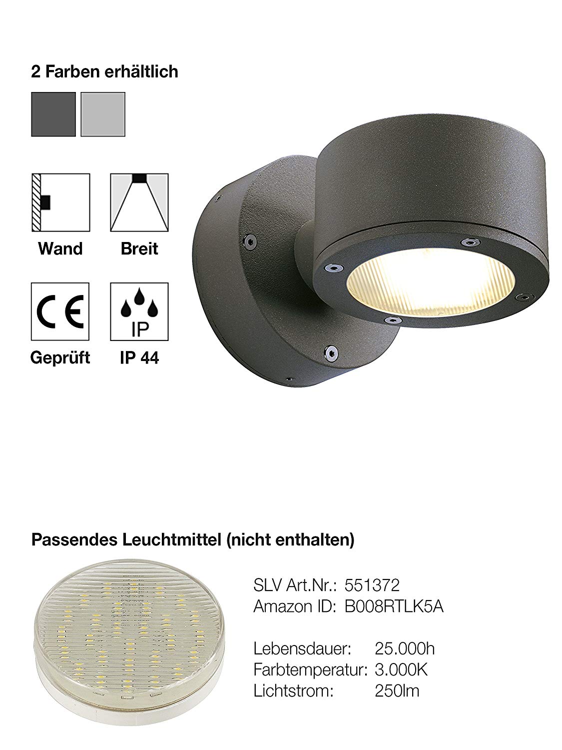 SLV Outdoor Wall Lights - SITRA Outdoor Wall Lights for GX53 LED Bulb-Energy-Efficient Single Outdoor Wall Lights for Front Door, Garden - Image 2