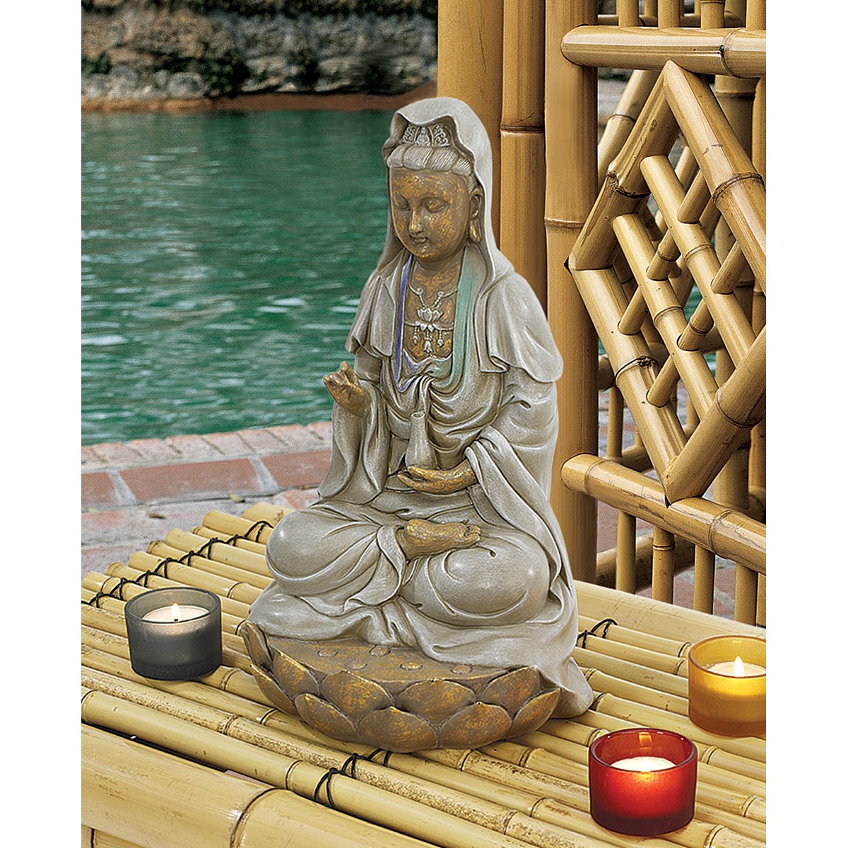 Design Toscano EU1017 Asian Goddess Guan Yin Seated on Lotus Outdoor Garden Statue, Polyresin, 30.5 cm,Full Color - Image 2