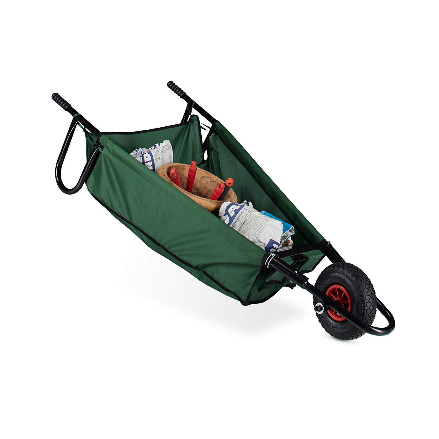 Relaxdays Folding Wheelbarrow, Large, 90 L, up to 30 kg, Steel, Polyester, Size 30 x 66 x 160