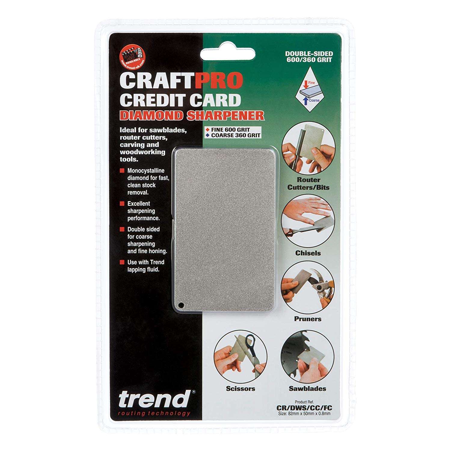 Trend Craft Pro Credit Card Diamond Sharpening Stone, Double Sided 360/600 Grit, Coarse & Fine, CR/DWS/CC/FC - Image 3