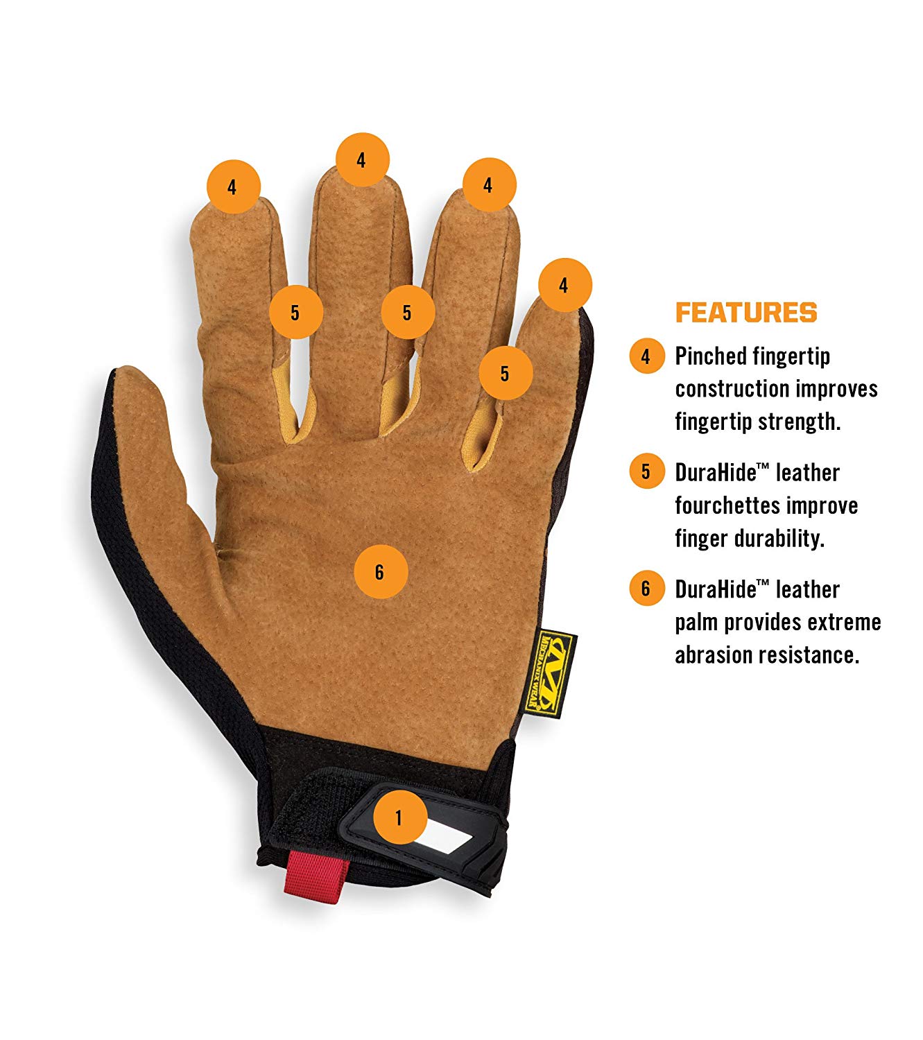 Mechanix Wear - Leather Original Gloves (XX-Large, Brown/Black), XXL - Image 3