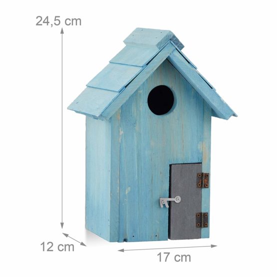Relaxdays Nesting Box, Bird House, Wooden, Door, Small Entrance, Songbirds, HxWxD: 24.3 x 17 x 12 cm, Blue - Image 3