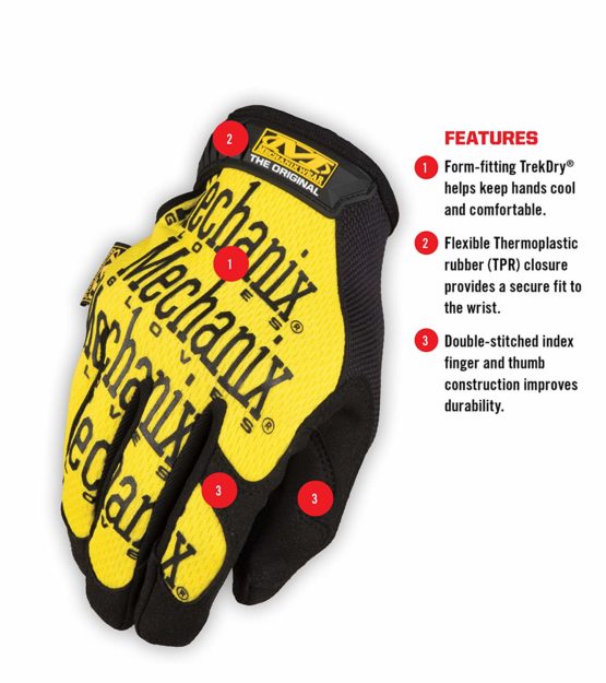 Mechanix Wear Unisex Adult Original Gloves, Yellow, X-Large - Image 2