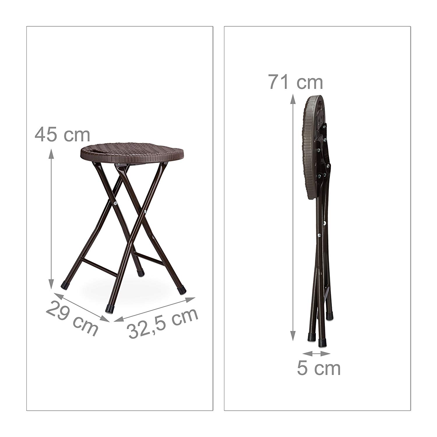 Relaxdays BASTIAN Round Folding Stool, Foldable, Plastic, Rattan Look, Waterproof, HxWxD: 45 x 32.5 x 29 cm, Brown - Image 2