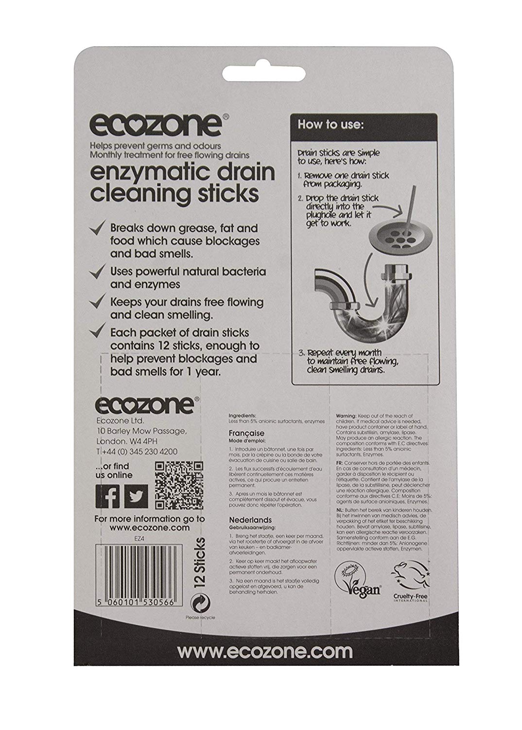 EcoZone Drain Cleaning Sticks, Enzymatic Pipe Unblocker, Prevents Plug Hole Obstructions & Keeps Water Flowing Freely - Image 4