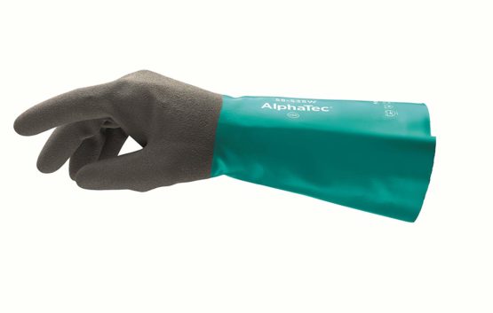 Ansell AlphaTec 58-535B Chemical Resistant Work Gloves, Unrivalled Chemical Protection, Comfortable with Confident Grip, Industrial Safety PPE Workwear, Men Women, Green, Size M (6 Pairs)