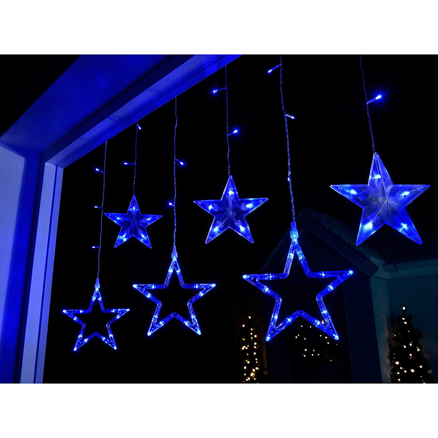 WeRChristmas Star Flashing Chasing Window Curtain Net Lights with 168 LED, 2 m - Blue/White, 2m x 1m - Image 2
