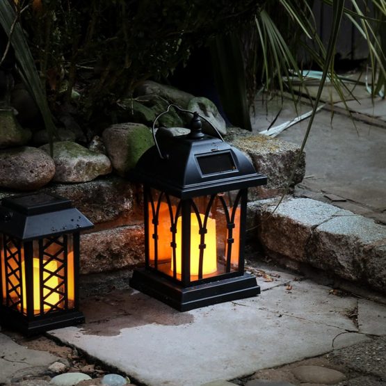 Festive Lights Garden Candle Lantern - Solar Powered - Flickering Effect - Amber LED - 27cm - Image 2