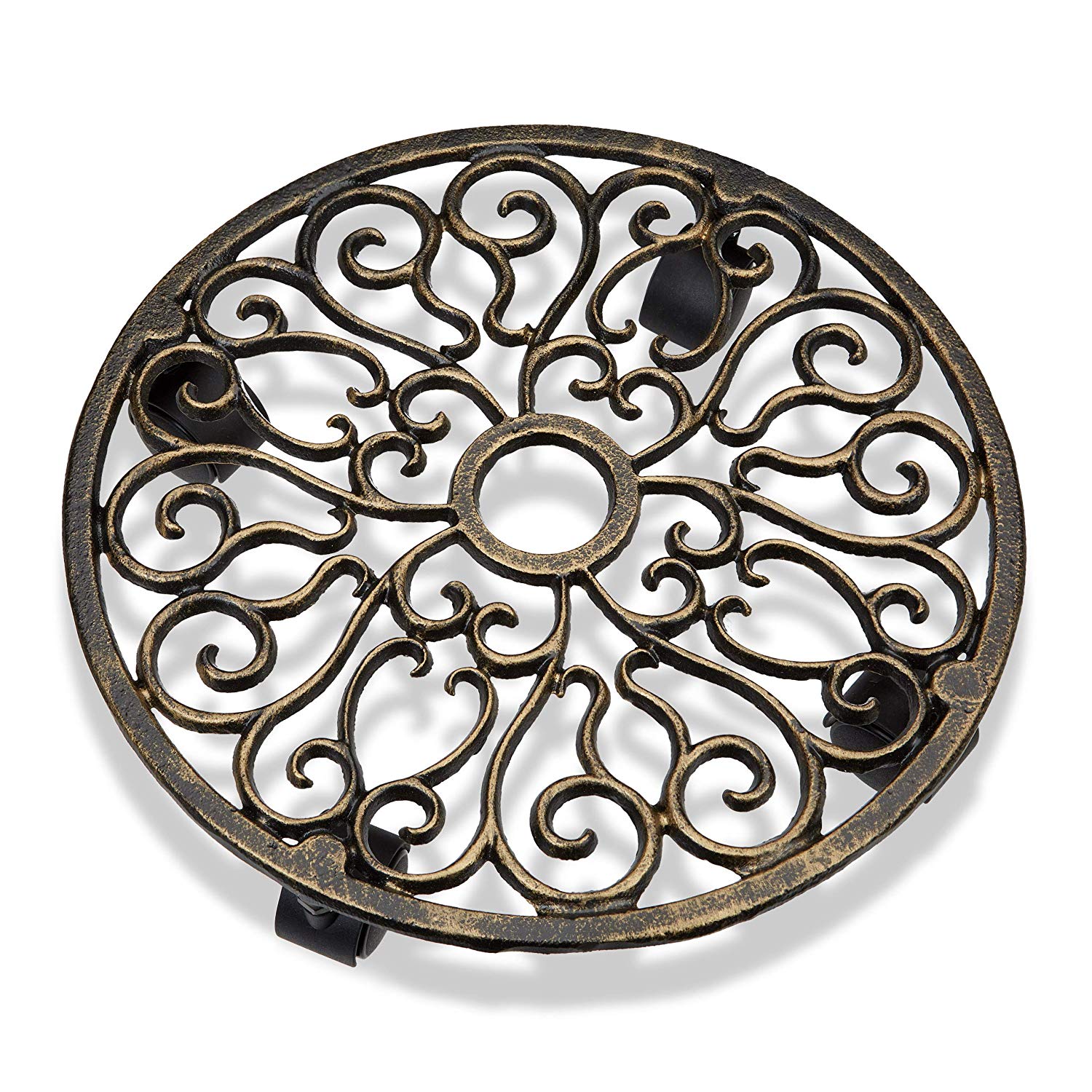 Relaxdays Plant Caddy Cast Iron Round 33.5 Diameter Plant Pot Trolley Metal Mover with Wheels - Image 3