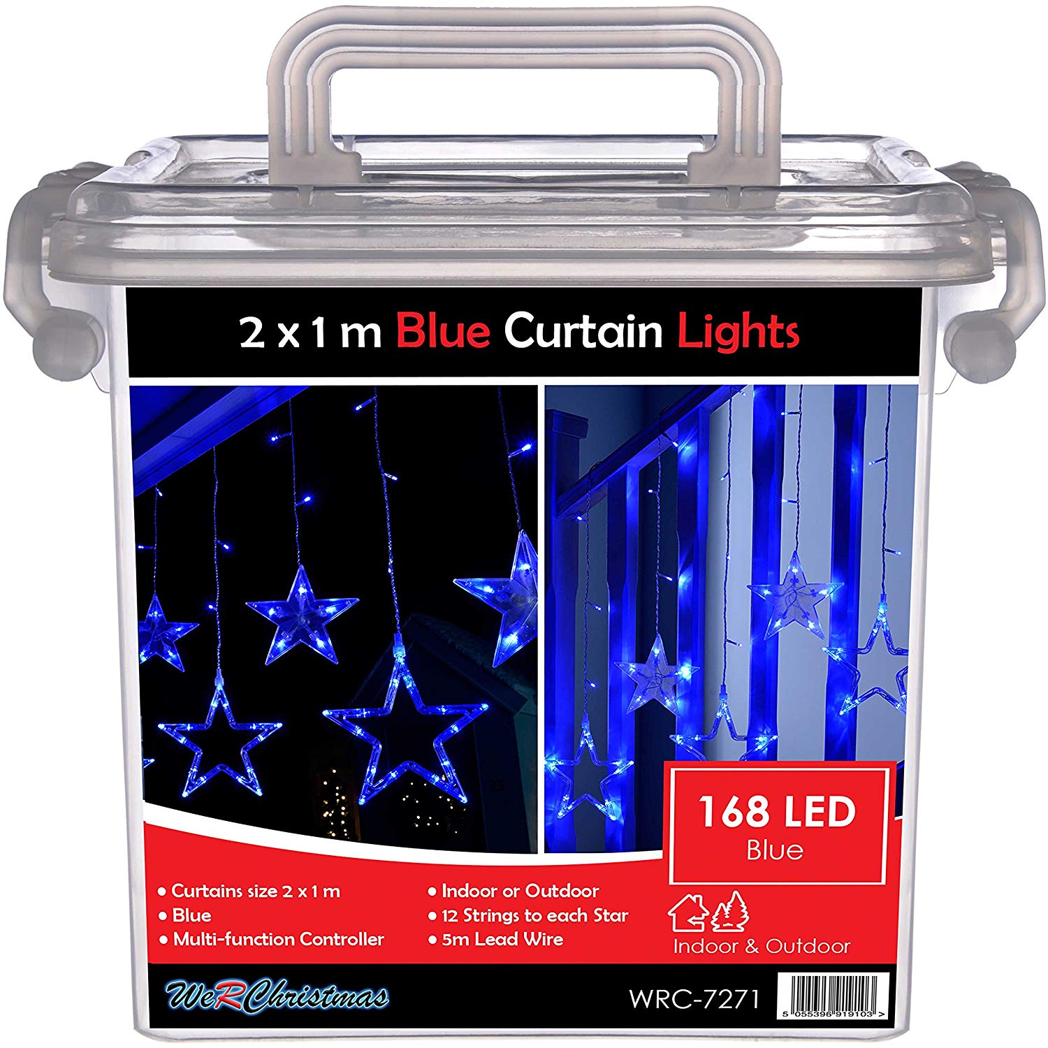 WeRChristmas Star Flashing Chasing Window Curtain Net Lights with 168 LED, 2 m - Blue/White, 2m x 1m