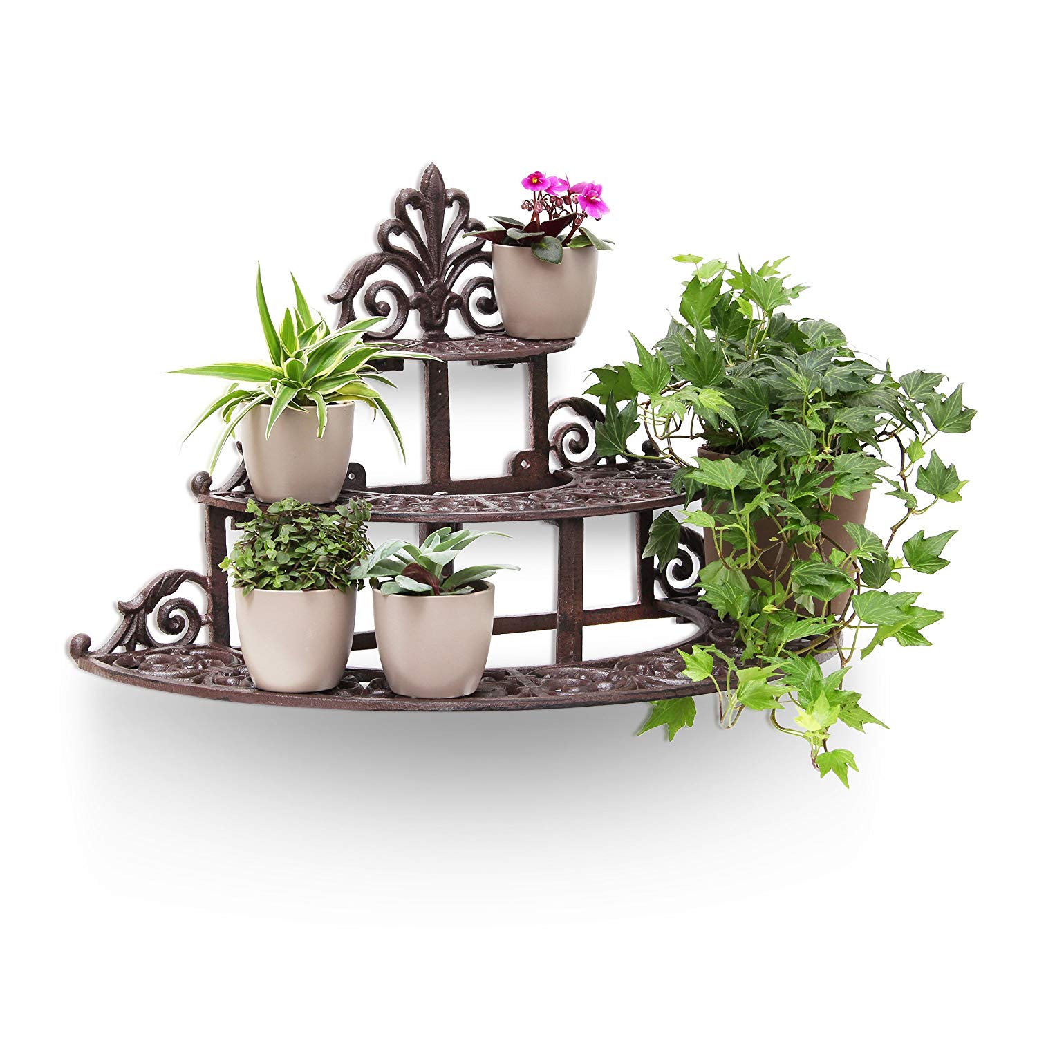 Relaxdays Round Flower Steps Small Cast Iron Flower Bench for Flowers and Flower Pots Strong Flower Stand Rack Holder