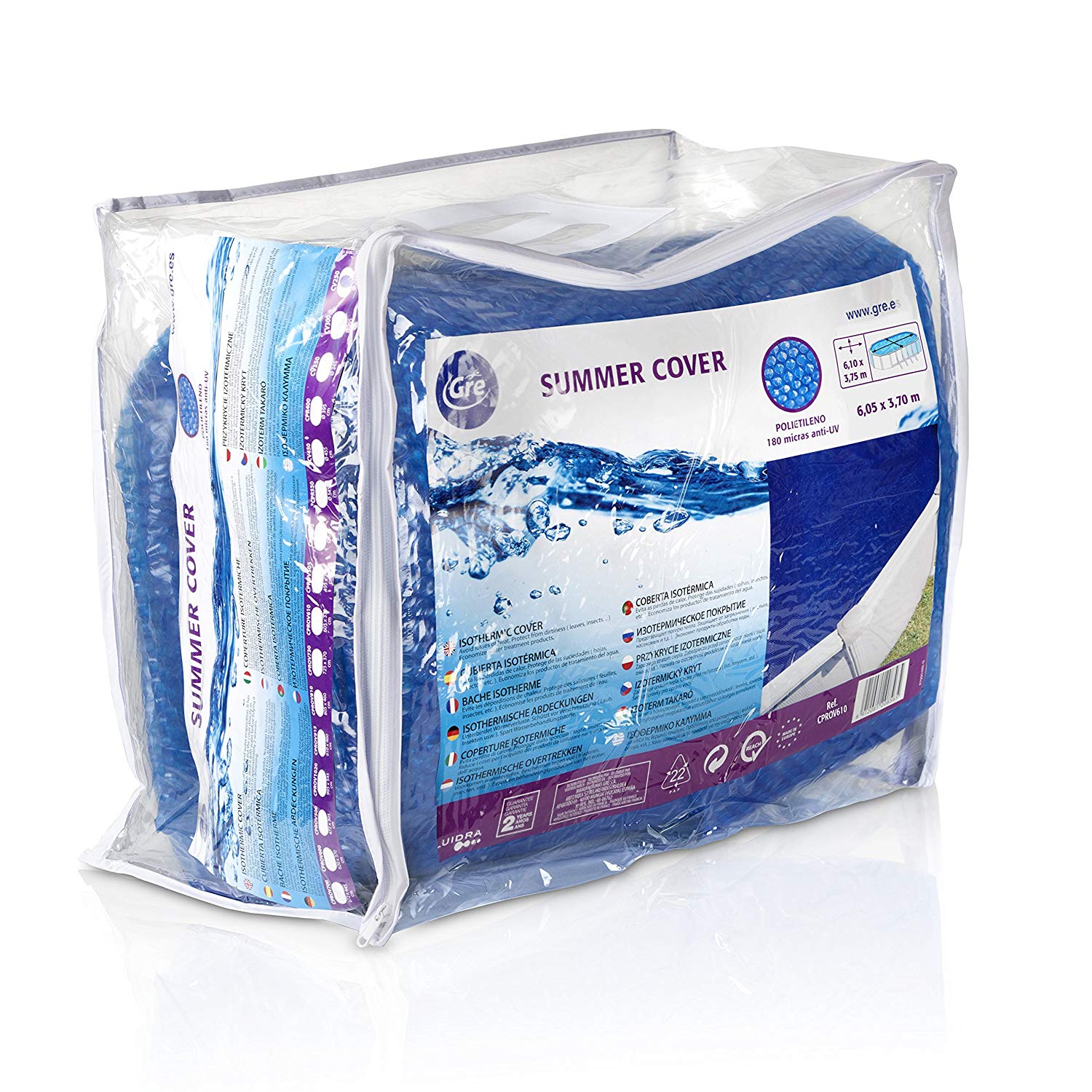 Gre CPROV600 Summer Pool Bubble Cover, Blue, 620 x 370 x 0.2 cm