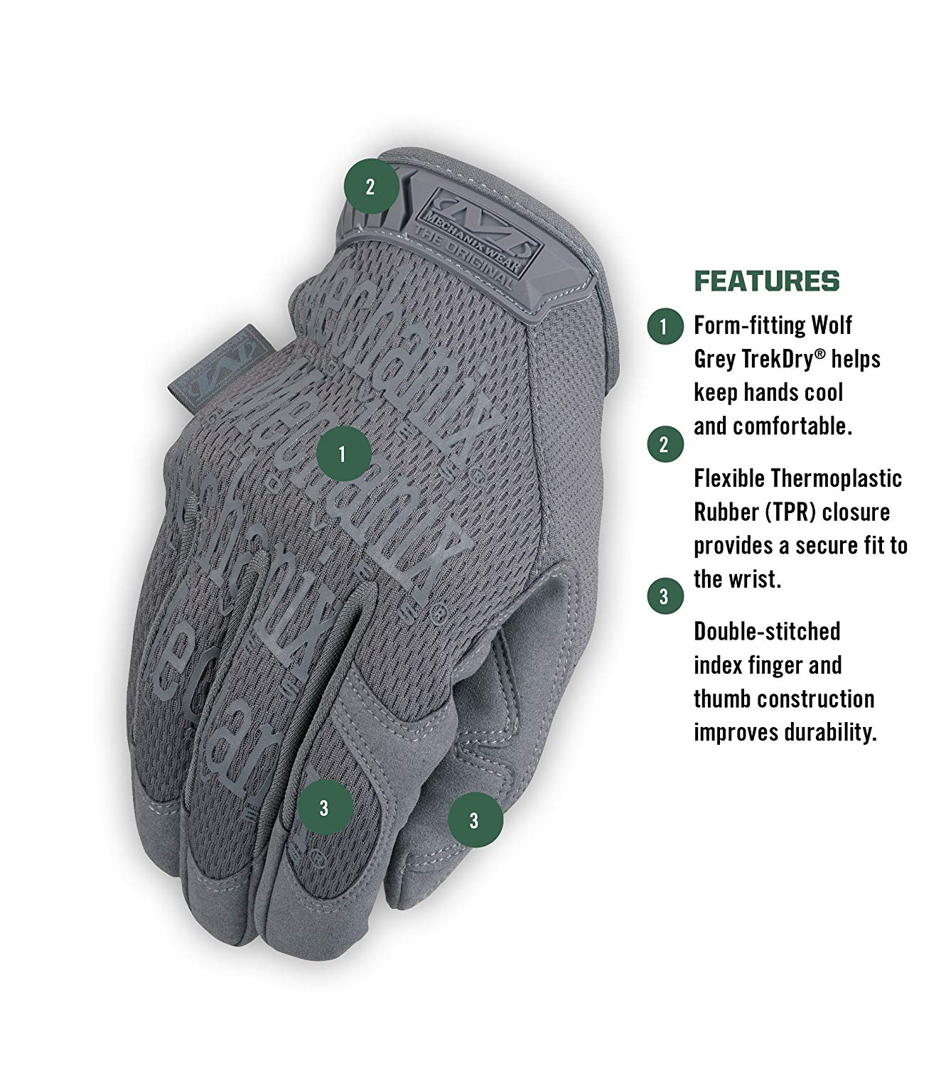 Mechanix Wear - Original Wolf Grey Gloves (Small, Grey) MG-88-008 - Image 2