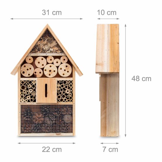 Relaxdays Insect Hotel 48 x 31 x 10 cm Bee Butterfly Hotel of Natural Materials Shelter for Bugs, Bees, Wasps, Butterflies Insect Wood Insect House with Pointed Roof, Natural Colour - Image 2