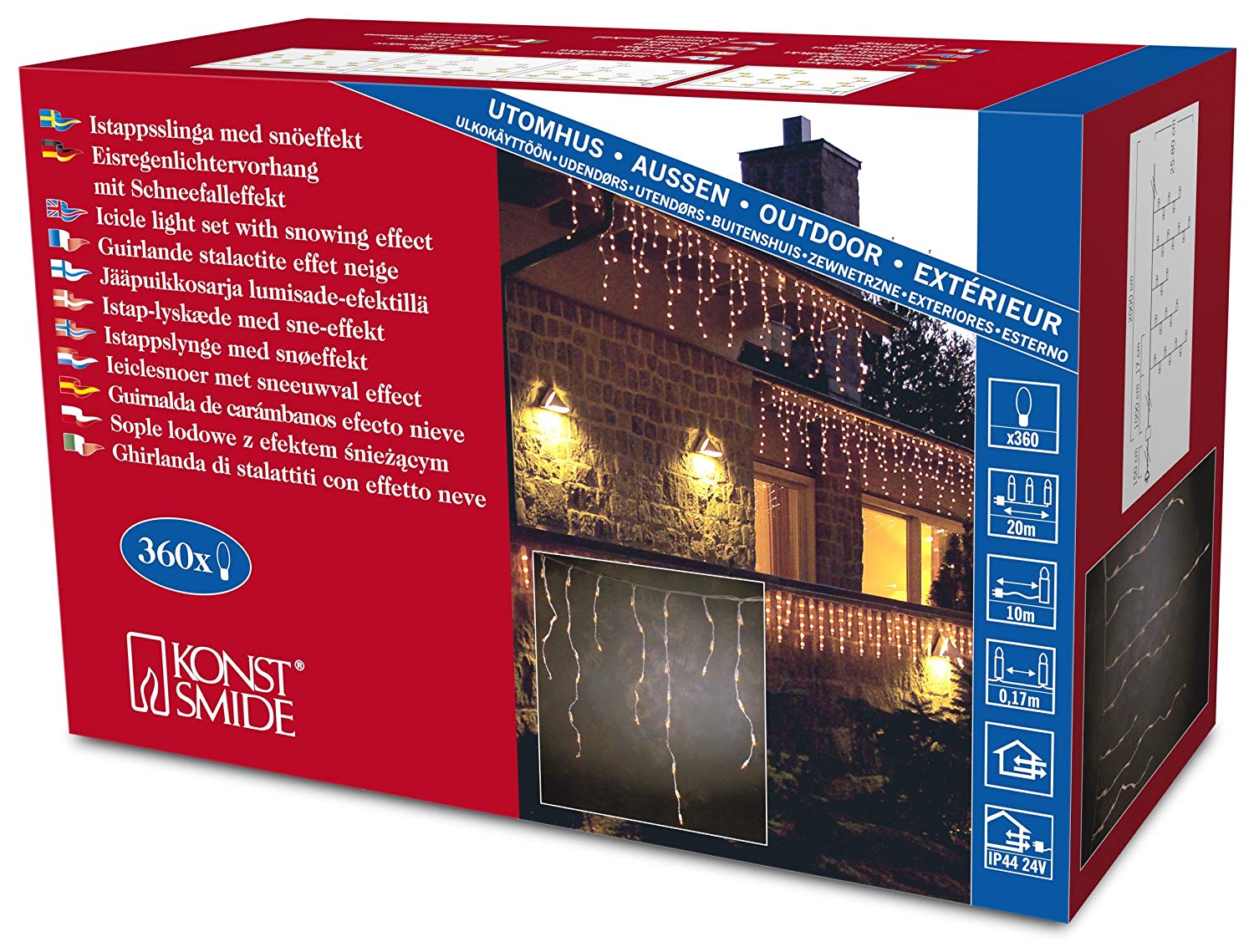 Konstsmide Outdoor Lighting 360 Bulb Outdoor Icicle Set 10 m White Wire with Optional Snowing Effect - Clear