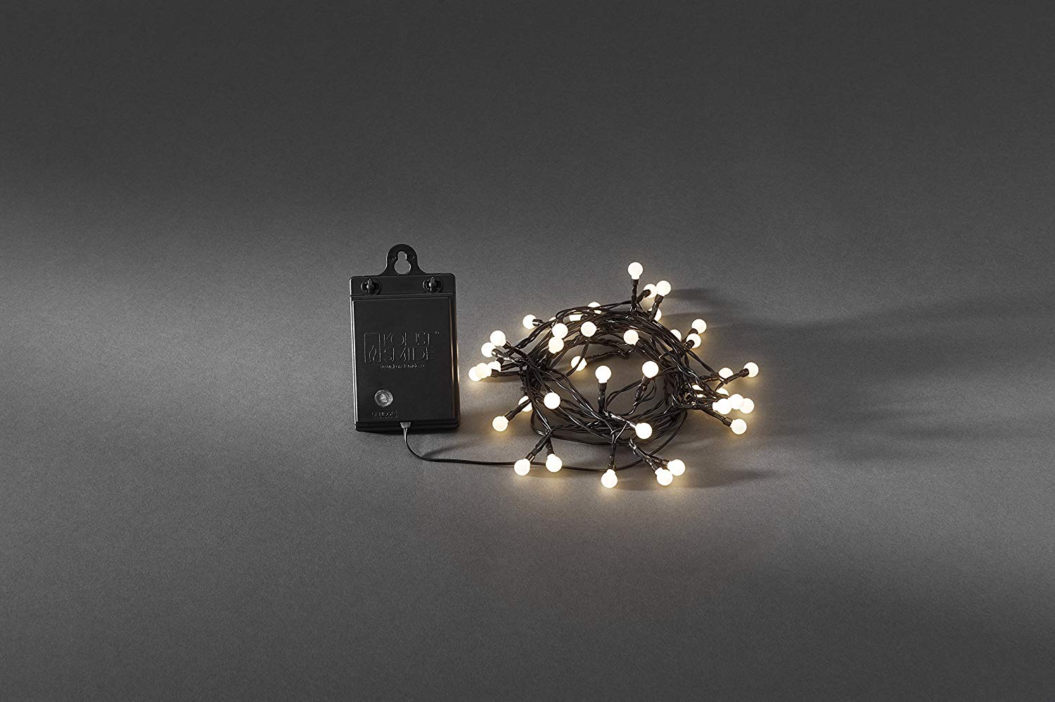 Konstsmide LED Cherry Fairy Lights / (IP44) / Battery Operated: 4 x AA 1.5 V (not Included) / Dusk Till Dawn Sensor 6 and 9 Hour Timer / 40 Warm White Diodes/Black Cable - Image 2