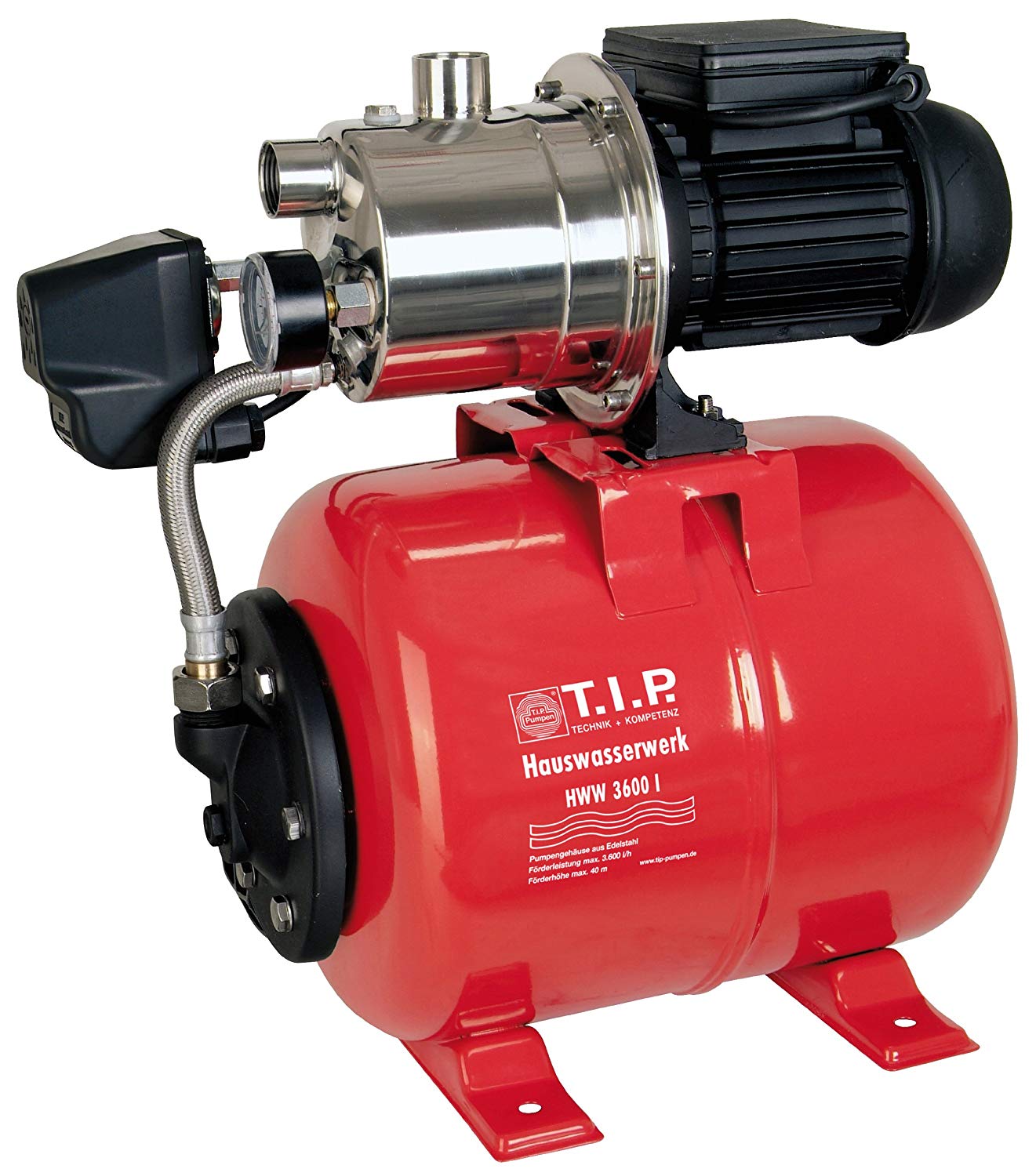 T.I.P. 31188 HWW 3600 I Booster Pump, Red, Black, Silver, Fördermenge 3.600 l/h