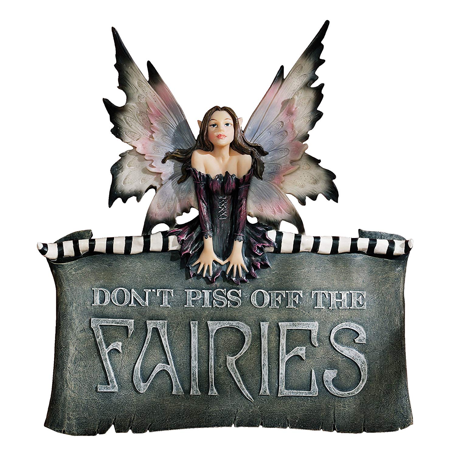 Design Toscano CL6564 Don't Piss Off the Fairies Wall Sculpture Plaque Sign, Polyresin, Full Colour, 28 cm