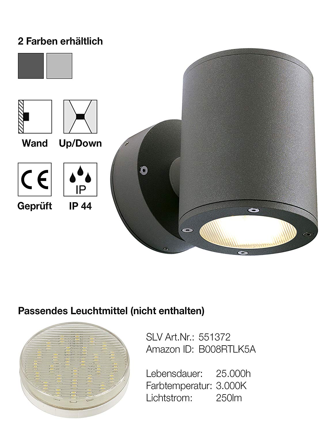 SLV Outdoor Wall Lights - SITRA Up and Down Lights for GX53 LED Bulb - Energy-Efficient Outdoor Lights for Front Door, Garden - Image 2