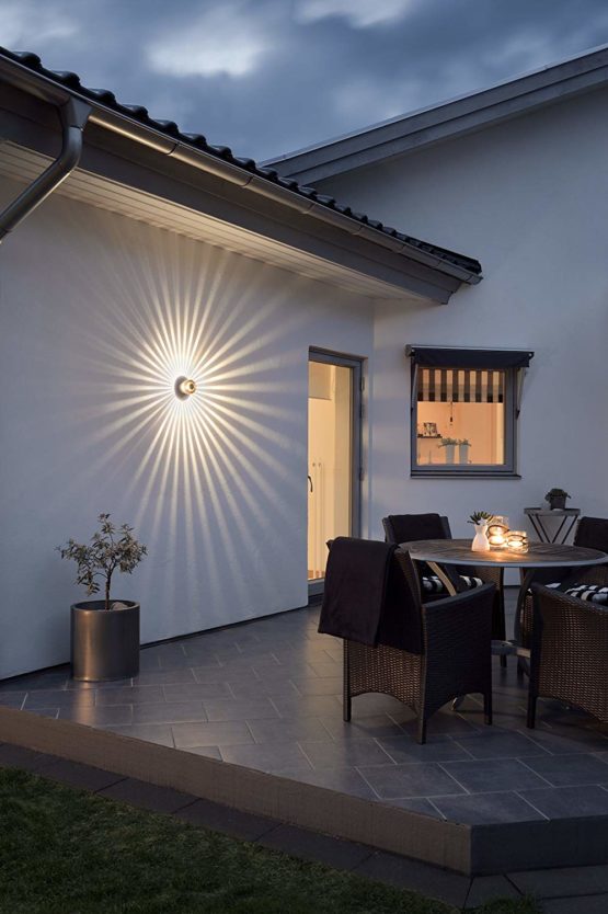 Konstsmide Outdoor Wall Lights/Monza Round Fan Style Up Down Modern Wall Lantern/LED High Power 1 x 3 Watt LED Wall Lamp/Clear Glass Lens/Solid Aluminium/IP54/Outside Light Brass Anodised, 7900-800 - Image 3