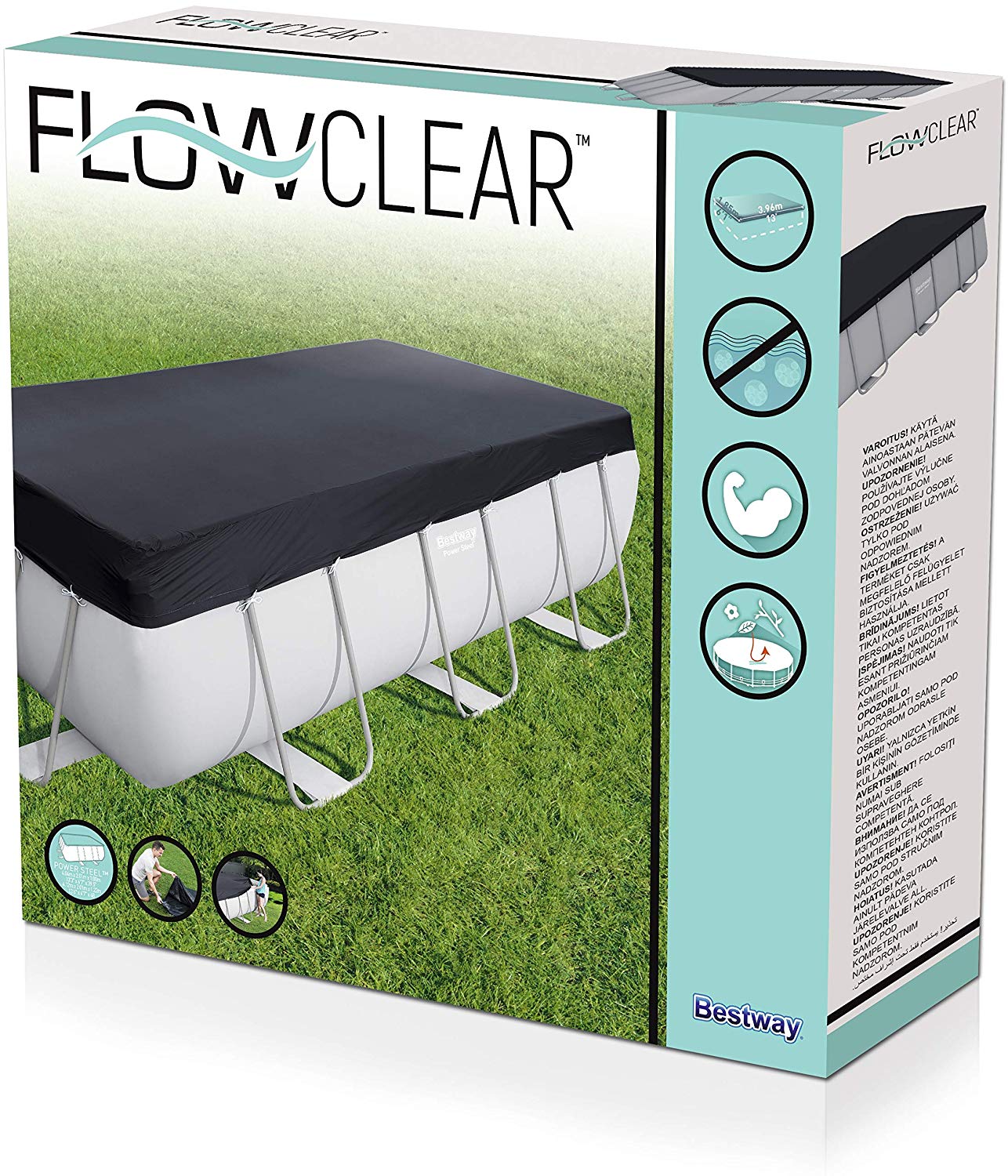 Bestway Flowclear Swimming Pool Cover for 13.3 ft 13.6ft Power Steel Rectangular Pools, Black