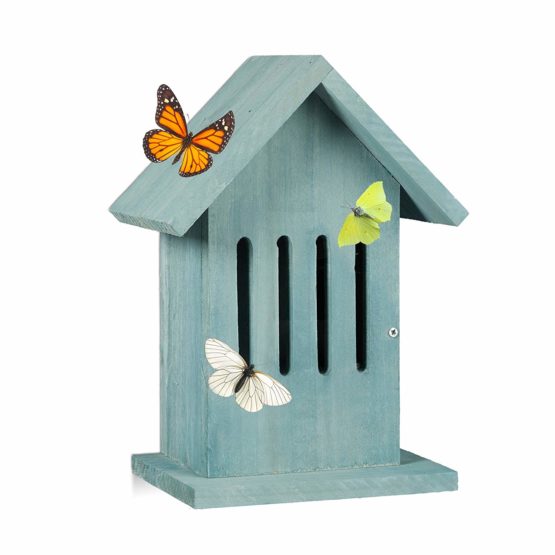 Relaxdays Hanging Butterfly House, Insect Hotel for the Garden or Balcony, Peacock Butterfly, HxWxD: 25.5 x 18.5 x 12 cm, Turquoise
