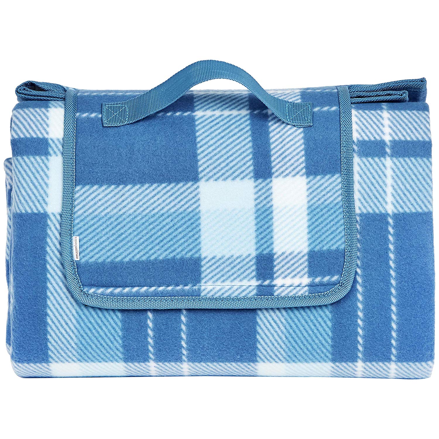 Amazon Basics Picnic Blanket with waterproof backing, 175 x 200 cm, Blue, 175 x 200 cm (Rectangular)