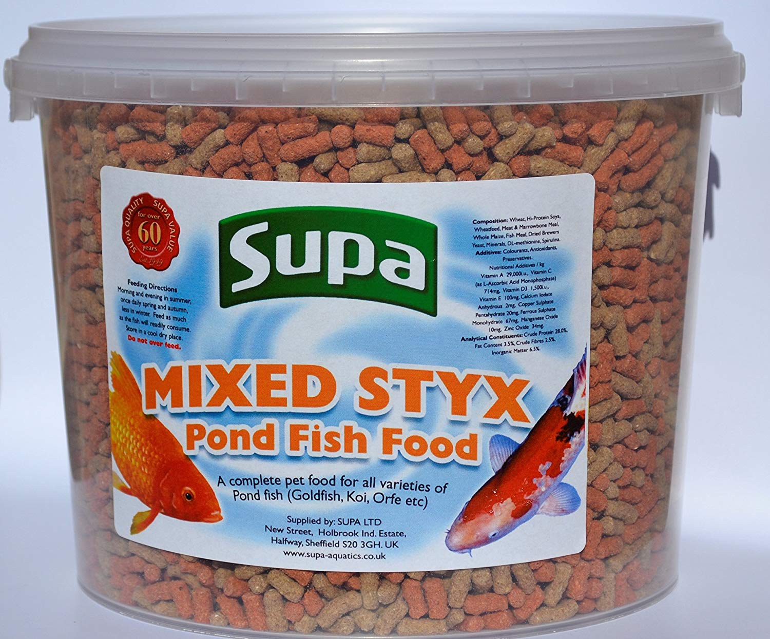 Supa Mixed Koi and Pond Sticks, 3 Litre Bucket, Orange & Cream, 3000 count (Pack of 1)