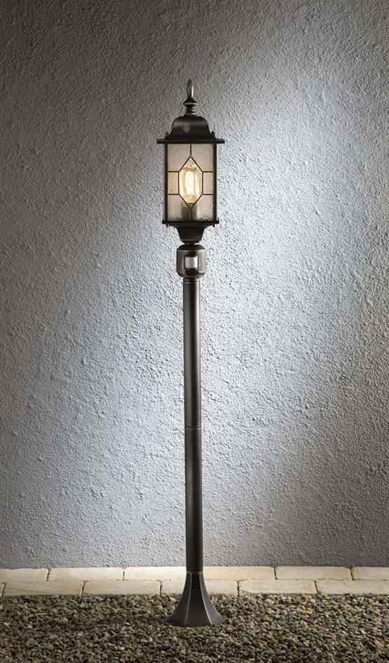 Konstsmide 7249-759 Milano Outdoor PIR Sensor-Motion Detector / 1 x 75 W E27 Max Wall Lamp/Leaded Effect Acrylic Glass/Aluminium / IP43 / Outside Light Antique Finish Matt Black-Silver - Image 2